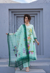 Green Pure Mul Cotton Brush Paint Suit- Set of 3