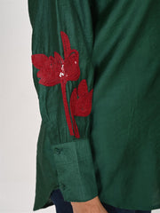 Bottle Green Silk Sequin Embroidered shirt