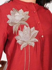 Maroon Pure Chanderi Cotton Zari Embroidered Indo-Western Set- Set of 2