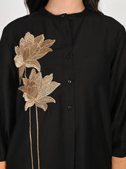 Black Pure Chanderi Cotton Zari Embroidered Indo-Western Set- Set of 2