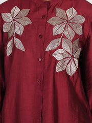 Maroon Cotton Silk Zari Embroidered Indo-Western Set- Set of 2