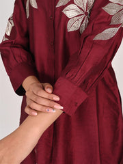 Maroon Cotton Silk Zari Embroidered Indo-Western Set- Set of 2