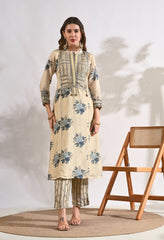 Luxurious Ivory Zari Sequin work Muslin Kurta with Pants - Set of 2
