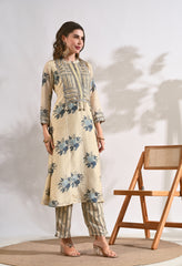 Luxurious Ivory Zari Sequin work Muslin Kurta with Pants - Set of 2