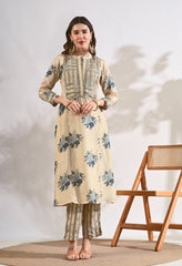 Luxurious Ivory Zari Sequin work Muslin Kurta with Pants - Set of 2