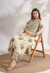 Luxurious Ivory Zari Sequin work Muslin Kurta with Pants - Set of 2