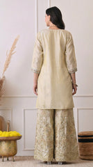 Beige Premium Silk Embroidered Sharara Suit- Set of 3