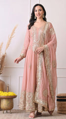 Premium Georgette Peach Anarkali with Gota Patti & Zari Embroidery- Set of 2