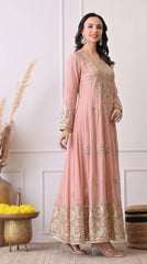Premium Georgette Peach Anarkali with Gota Patti & Zari Embroidery- Set of 2