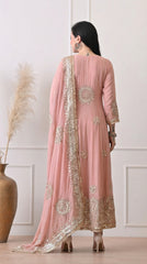 Premium Georgette Peach Anarkali with Gota Patti & Zari Embroidery- Set of 2
