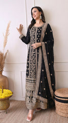 Black Silk Zari Embroidered Anarkali Suit- Set of 2