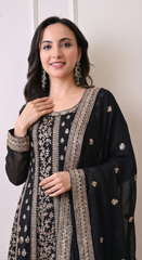 Black Silk Zari Embroidered Anarkali Suit- Set of 2