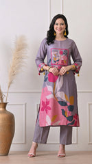 Lavender Muslin Digital Print Kurta Set- Set of 2