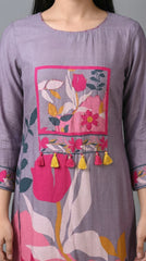 Lavender Muslin Digital Print Kurta Set- Set of 2