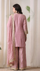 Dusty Pink Tissue Silk Zari Embroidered Sharara Suit- Set of 3