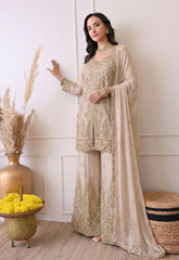 Lilac Premium Silk Luxurious Embroidered Sharara Suit- Set of 3