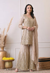 Lilac Premium Silk Luxurious Embroidered Sharara Suit- Set of 3