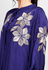 Blue Cotton Silk Zari Embroidered Indo-Western Set- Set of 2