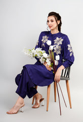 Blue Cotton Silk Zari Embroidered Indo-Western Set- Set of 2