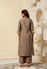 Beige Cotton Silk A-Line Kurta Set - Set of 2