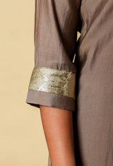 Beige Cotton Silk A-Line Kurta Set - Set of 2