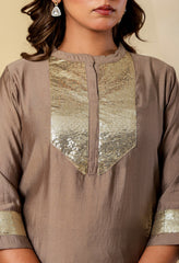 Beige Cotton Silk A-Line Kurta Set - Set of 2