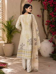 Cream Cotton Linen Handwork Abstract A-Line Kurta Set- Set of 3