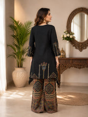 Black Heritage Kurta with Ajrakh Palazzo Set- Set of 2