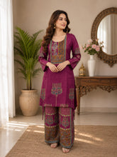 Maroon Heritage Kurta with Ajrakh Palazzo Set- Set of 2