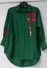 Bottle Green Silk Sequin Embroidered shirt