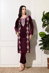 Elegant 3 - Piece Pure Velvet Set with Rich Kashmiri Embroidery! - Fine Strings