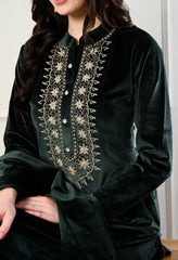 Elegant 3 - piece pure velvet set with rich Kashmiri embroidery! - Fine Strings