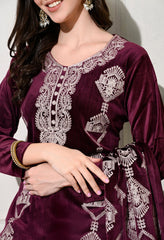 Elegant 3 - Piece Pure Velvet Set with Rich Kashmiri Embroidery! - Fine Strings