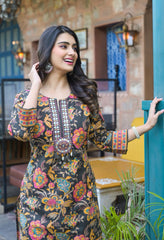Black Printed Cotton Kurta with Palazzo Pants - Set of 2