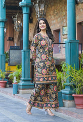 Black Printed Cotton Kurta with Palazzo Pants - Set of 2