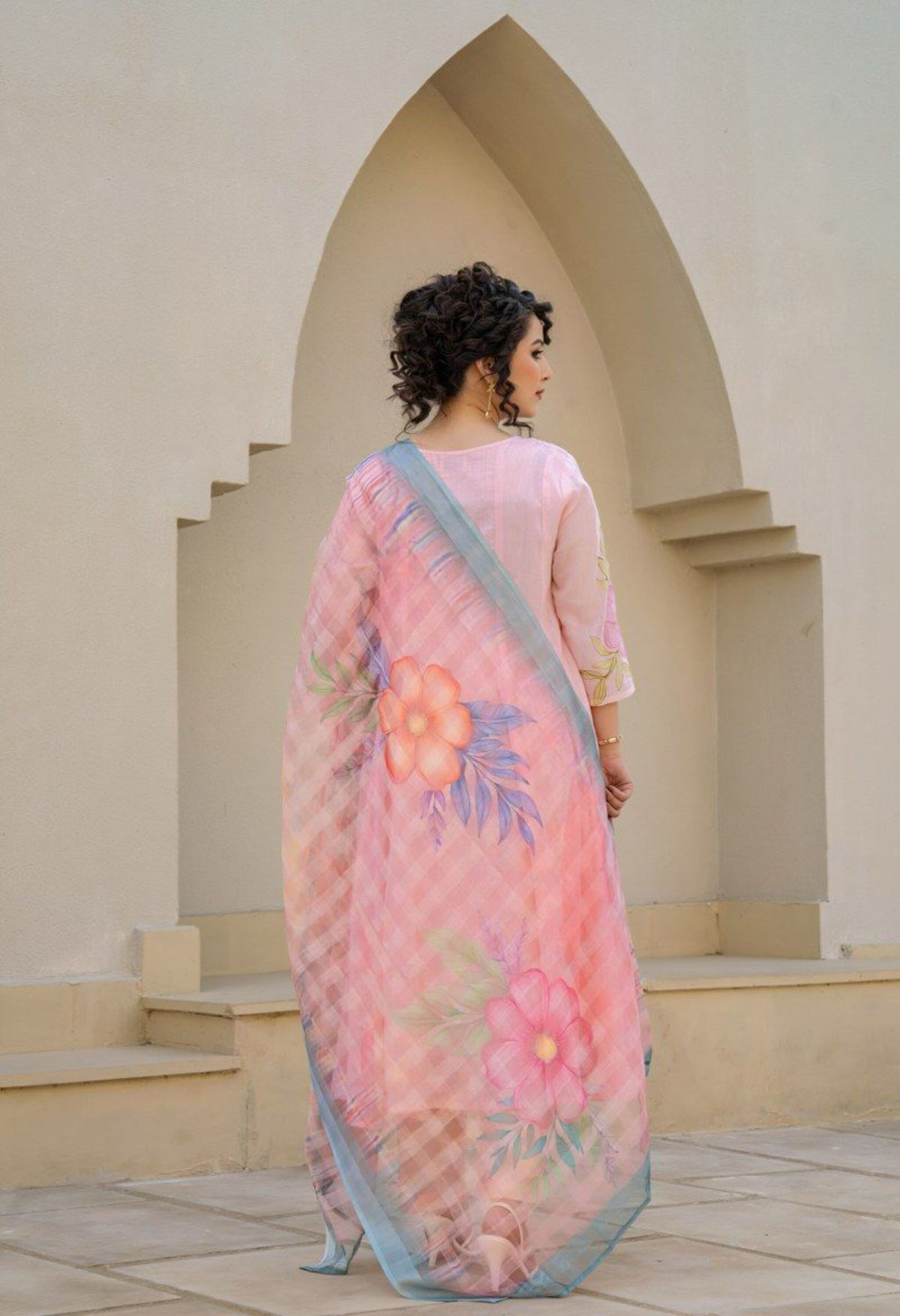 Pink Pure Mul Cotton Hand Painted Suit- Set of 3