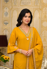 Mustard Cotton Set with Neat Embroidery Detailing- Set of 3