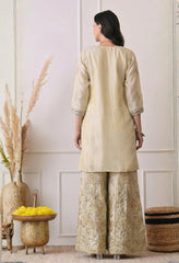 Beige Premium Silk Embroidered Sharara Suit- Set of 3