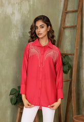 Red Silk Zari Embroidered shirt