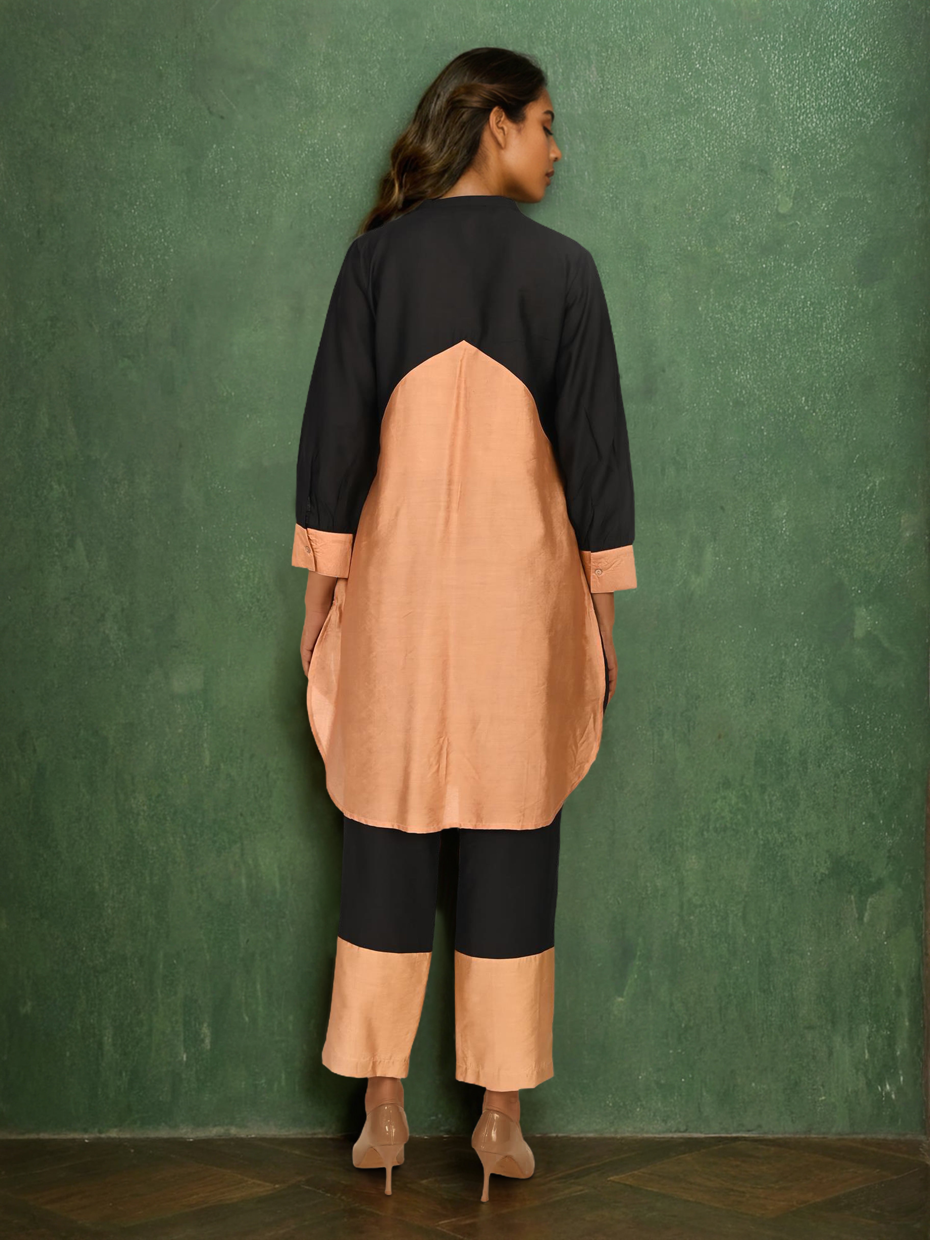 Black Pure Chanderi Cotton Zari Embroidered Indo-Western Set- Set of 2