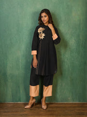 Black Pure Chanderi Cotton Zari Embroidered Indo-Western Set- Set of 2