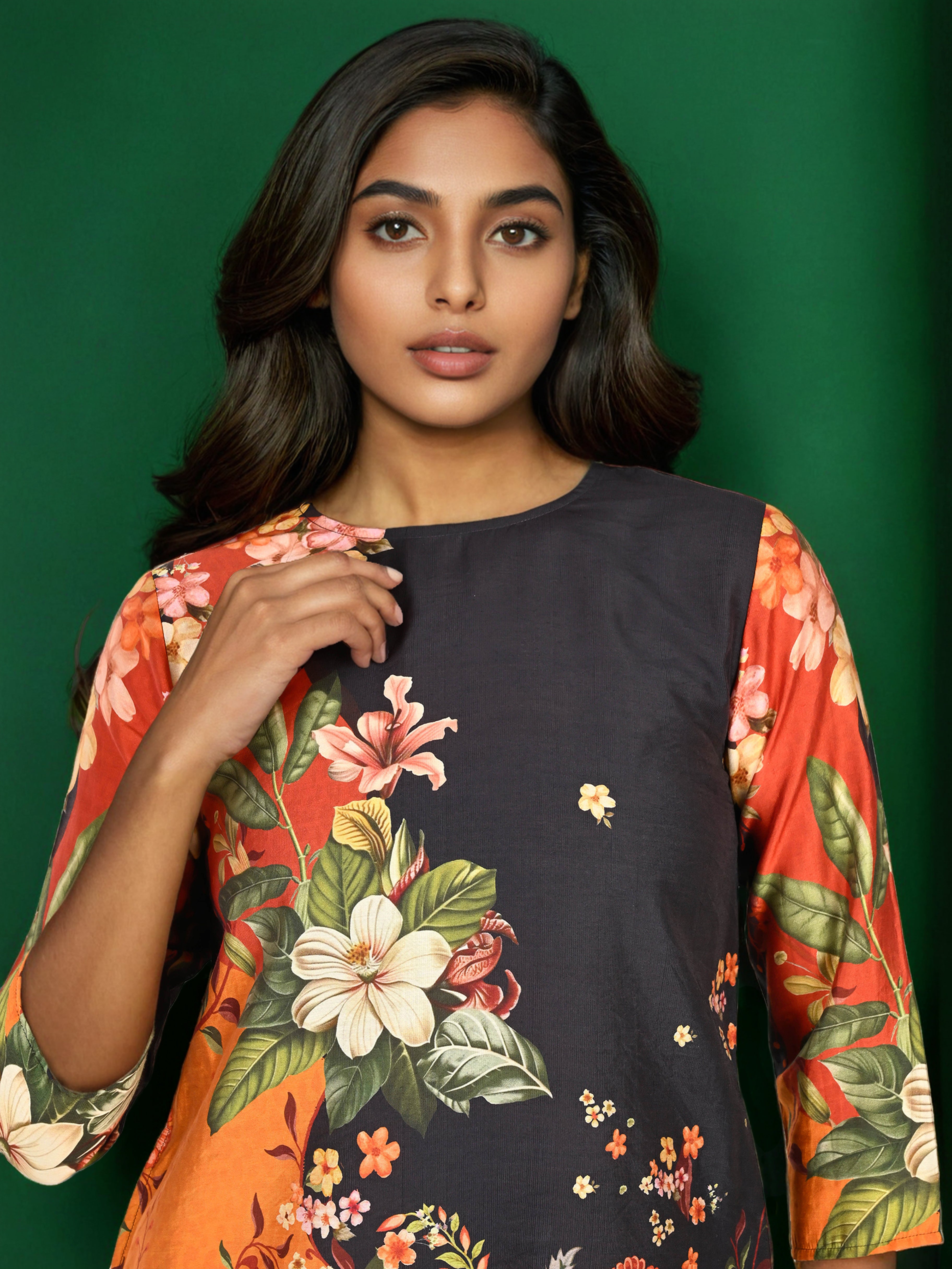 Digital Print Pure Chanderi Cotton Indo-Western Set- Set of 2