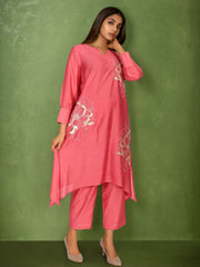 Pink Cotton silk Zari & Sequin Embroidered Indo-Western Set- Set of 2