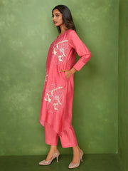 Pink Cotton silk Zari & Sequin Embroidered Indo-Western Set- Set of 2