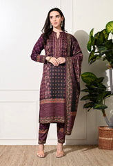 Mauve Digital Print Woolen Suit with Zari Work Detailing - Set of 3