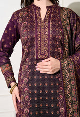 Mauve Digital Print Woolen Suit with Zari Work Detailing - Set of 3