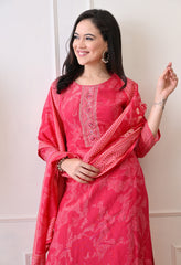 Magenta Shimmer Muslin Suit- Set of 3