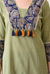 Green Cotton Patch Work Suit- Set of 3