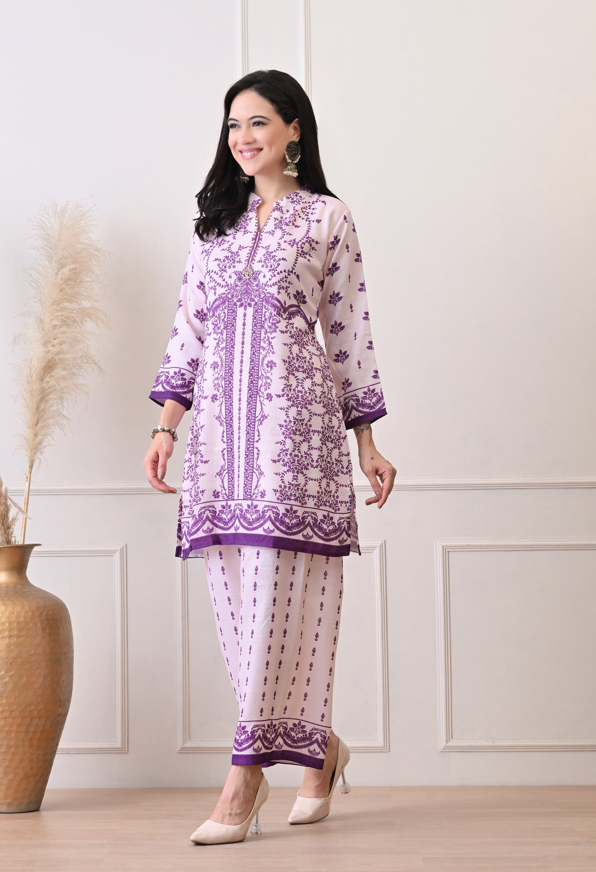 Pink Soft Cotton Linen Digital Print Co-ord Set- Set of 2