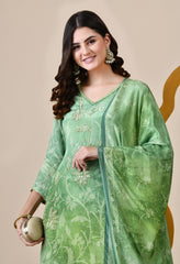 Green Ombre Dyed Crepe Embroidered Suit - Set of 3